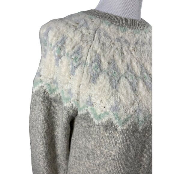 Ann Taylor Fair Isle Long Sleeve Crew Neck Sweater Dress Medium Gray Cozy Warm - Picture 4 of 9